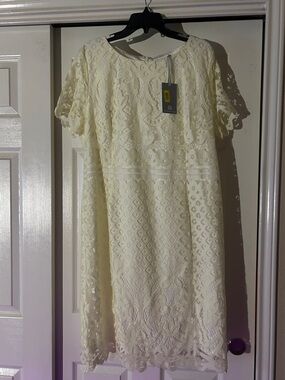 Preston & York Cream Lace Short-Sleeve Midi Dress